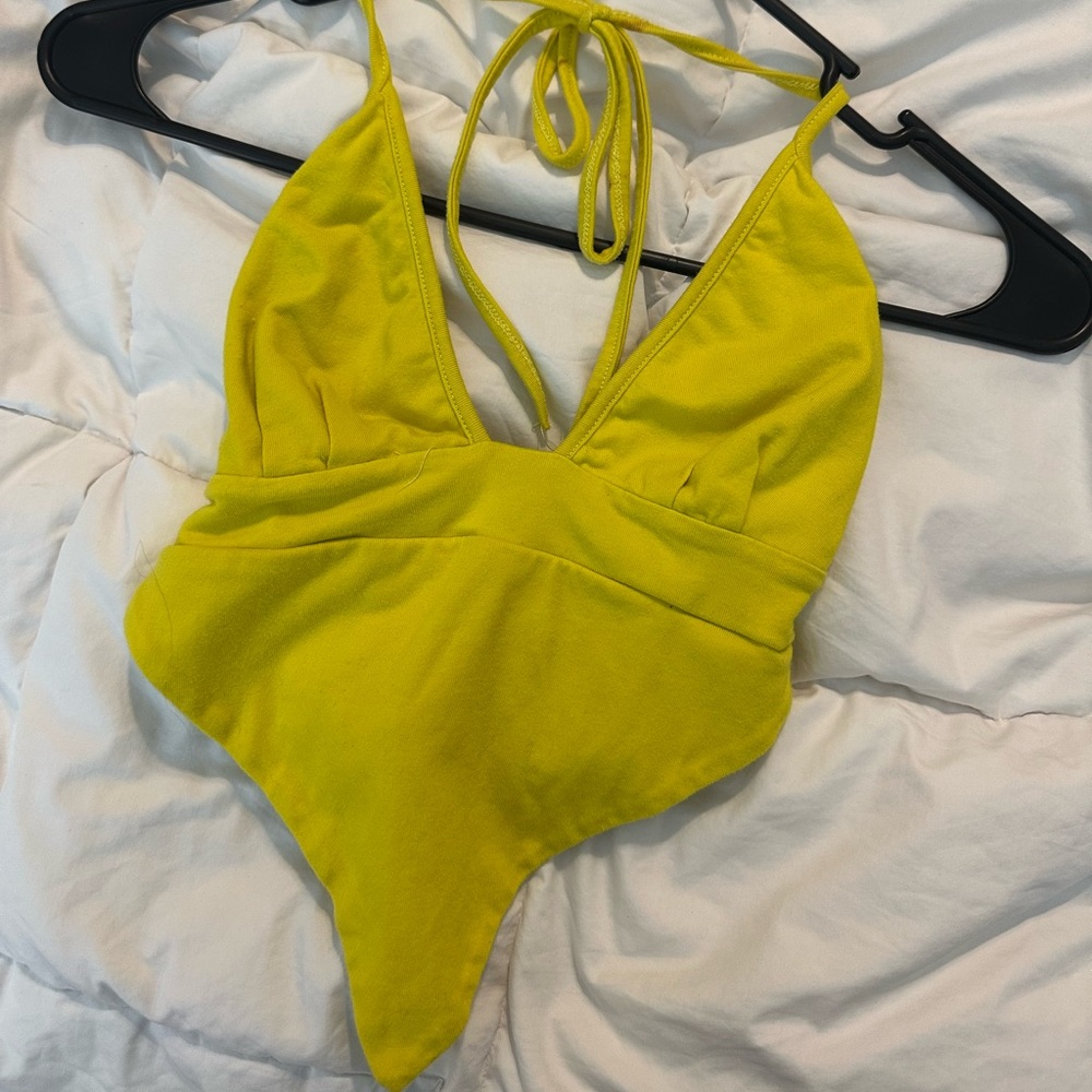 Yellow backless crop top